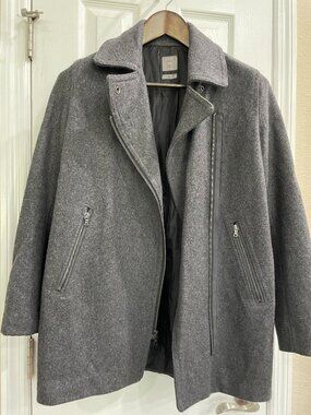 Gap Moto Wool Blend Coat Womens Small Charcoal Grey Asymmetrical Zip Jacket